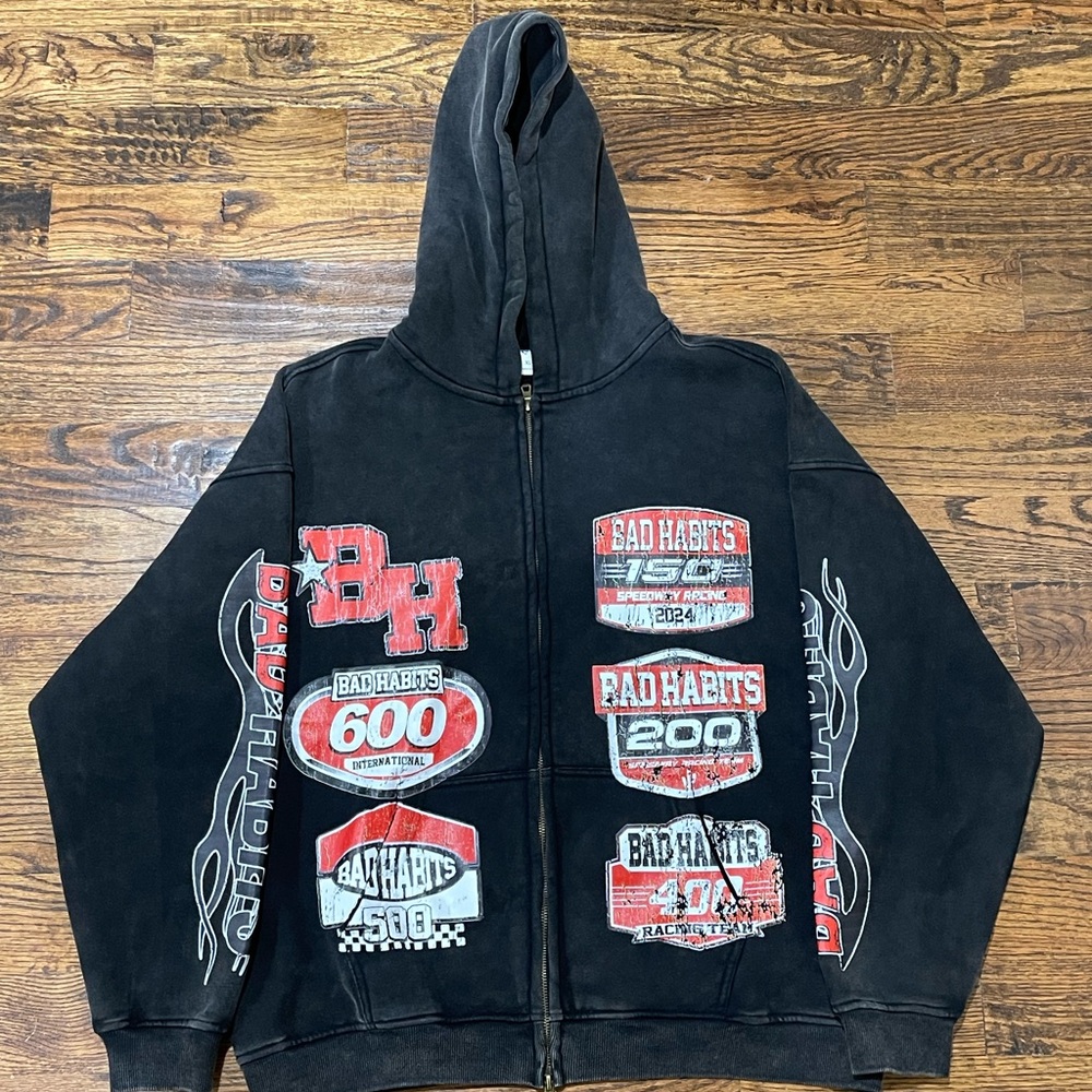Bad Habit Black Hoodie with Red and White Graphics